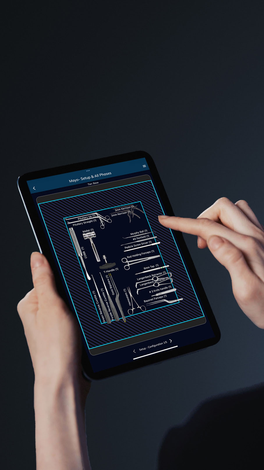 A nurse using the Viewer X app on a tablet, preparing surgical plans for increased accuracy, efficiency, and safety.